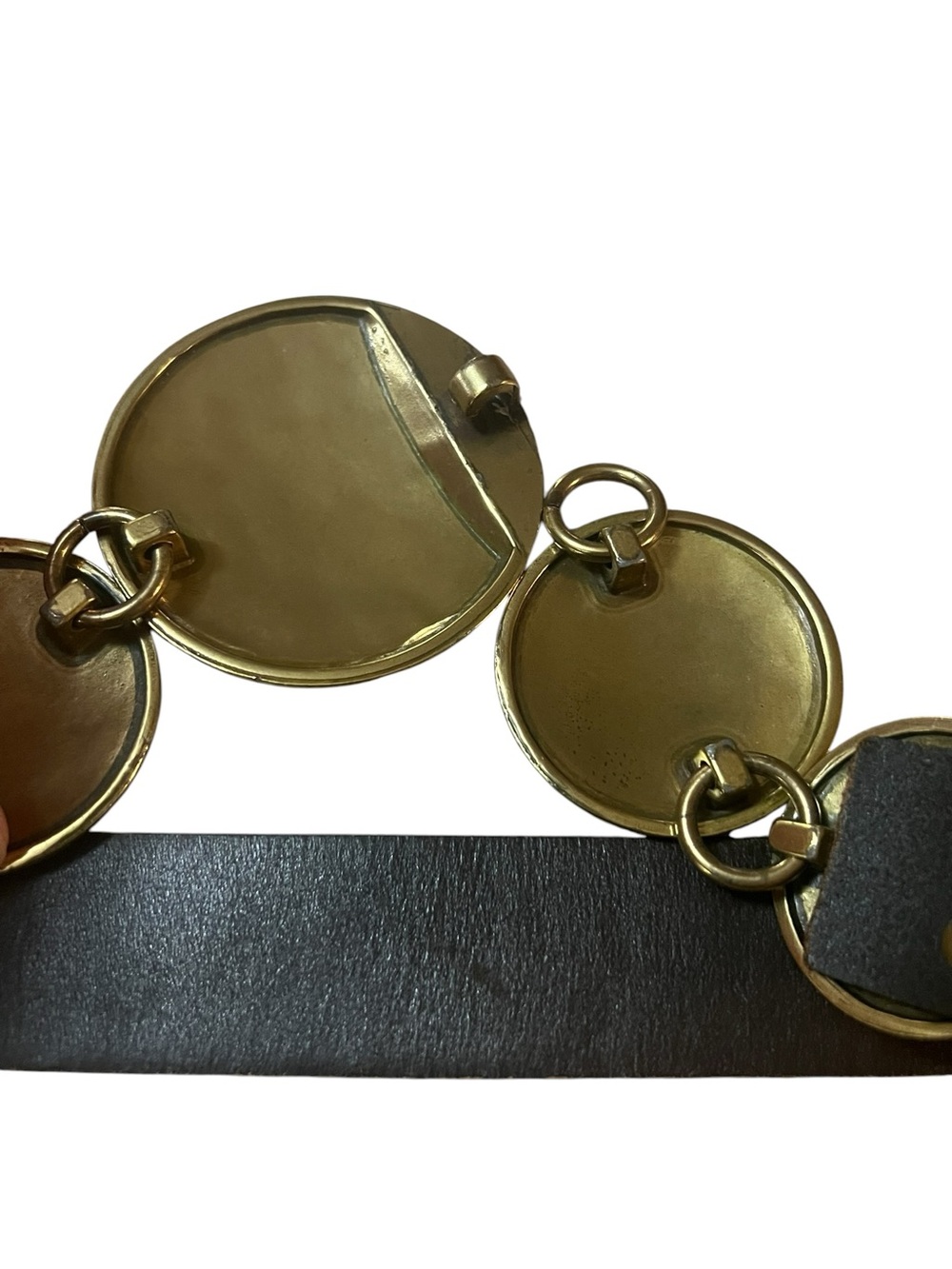 Coldwater Creek black leather and antique hammered gold medallion belt western - Picture 6 of 7